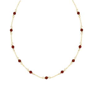 COLLIER PLAQUÉ OR PIERRE AGATE ROUGE FONCÉ  VÉRITABLE 38+4CM