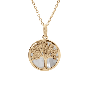 COLLIER PLAQUÉ OR ARBRE DE VIE AVEC NACRE BLANCHE 42+3CM