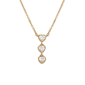 COLLIER PLAQUÉ OR 3 COEURS OXYDES BLANCS  42+3CM