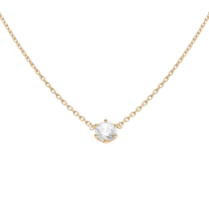 COLLIER SOLITAIRE PLAQUÉ OR  OXYDE BLANC 5MM SERTIS 6 GRIFFES  38+4CM