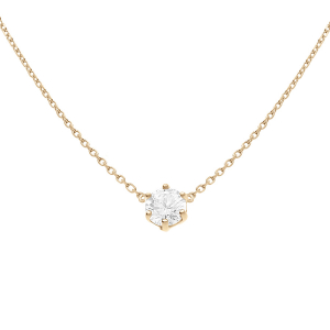 COLLIER SOLITAIRE PLAQUÉ OR  OXYDE BLANC 6MM SERTIS 6 GRIFFES  38+4CM