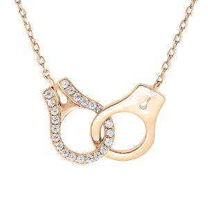 COLLIER  PLAQUÉ OR  MASSIF MENOTTES OXYDES BLANCS 40+5CM