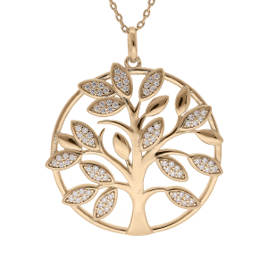 COLLIER PLAQUÉ OR ARBRE DE VIE 30MM CONTOUR OXYDES BLANCS SERTIS 42+3CM