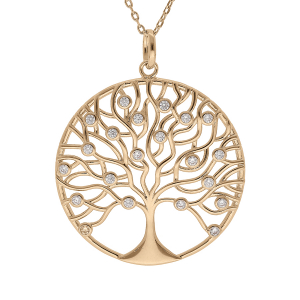 COLLIER PLAQUÉ OR ARBRE DE VIE 30MM OXYDES BLANCS SERTIS 42+3CM