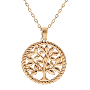 COLLIER PLAQUÉ OR ARBRE DE VIE 17MM CONTOUR PERLÉ 42+3CM