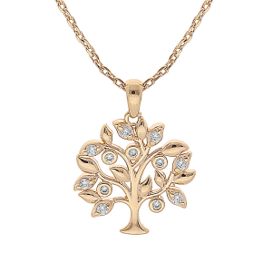 COLLIER PLAQUÉ OR ARBRE DE VIE 15MM OXYDES BLANCS SERTIS 42+3CM