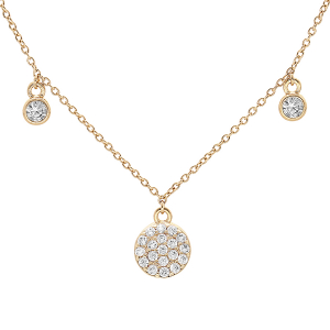 COLLIER PLAQUÉ OR PAMPILLES 3 PASTILLES ET 4 OXYDES BLANCS SERTIS  40+5CM