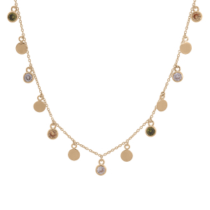 COLLIER PLAQUÉ OR PAMPILLES ET OXYDES MULTI COULEURS SERTIS  40+5CM