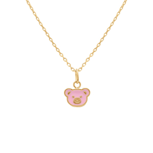 COLLIER PLAQUÉ OR PENDENTIF OURSON ROSE 35+2CM
