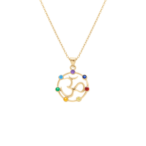 COLLIER PLAQUÉ OR PENDENTIF CHAKRA 14MM 7 OXYDES 40+5CM