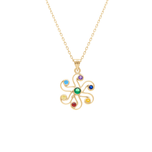 COLLIER PLAQUÉ OR PENDENTIF CHAKRA 17MM 7 OXYDES 40+5CM
