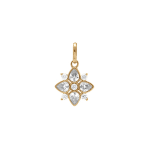 COLLIER PLAQUÉ OR PENDENTIF FLEUR OXYDES BLANCS SERTI CLOS 40+CM