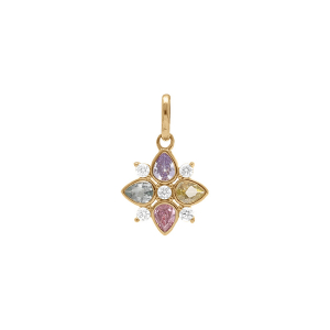 COLLIER PLAQUÉ OR PENDENTIF FLEUR OXYDES COULEURS PASTELLES SERTI CLOS 40+4CM