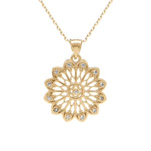 COLLIER  PLAQUÉ OR PENDENTIF FLEUR FILIGRANE OXYDES BLANCS SERTIS  40+5CM