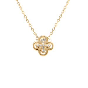 COLLIER PLAQUÉ OR FLEUR OXYDES BLANCS  38+4CM