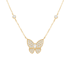 COLLIER PLAQUÉ OR PAPILLON OXYDES BLANCS SERTIS  40+5CM