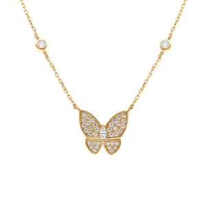 COLLIER PLAQUÉ OR PAPILLON OXYDES BLANCS SERTIS  40+5CM