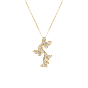 COLLIER PLAQUÉ OR PAPILLONS OXYDES BLANCS 40+5CM