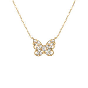 COLLIER PLAQUÉ OR PAPILLON AJOURÉE OXYDES BLANCS  42+3CM