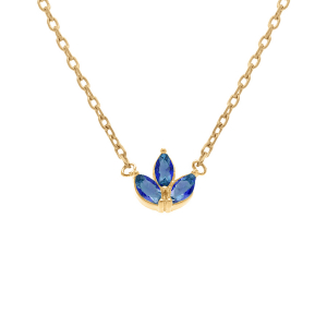 COLLIER PLAQUÉ OR 3 NAVETTES OXYDES BLEU  38+4CM
