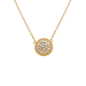 COLLIER PLAQUÉ OR CERCLE BOULES PAVÉ OXYDES BLANCS 38+4CM