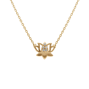 COLLIER PLAQUÉ OR FLEUR DE LOTUS OXYDES BLANCS  38+4CM