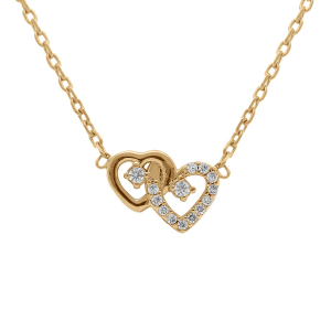 COLLIER PLAQUÉ OR COEURS ENTRELACÉS OXYDES BLANCS 38+4CM