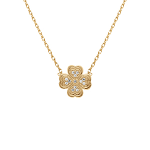 COLLIER PLAQUÉ OR TREFLES OXYDES BLANCS  38+4CM