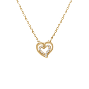 COLLIER PLAQUÉ OR DOUBLE COEUR OXYDES BLANCS 38+4CM
