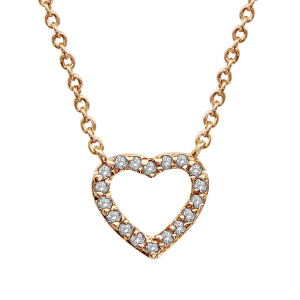 COLLIER PLAQUÉ OR COEUR AJOURE PIERRES SYNTHETIQUE BLANCHES 39,5+2CM