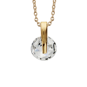 COLLIER PLAQUÉ OR PENDENTIF ROND PIERRE BLANCHE SYNTHETIQUE  40+4CM