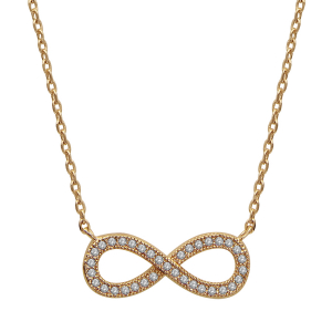 COLLIER PLAQUÉ OR FORME HUIT (INFINI) PIERRES BLANCHES SYNTHETIQUE 40+4CM