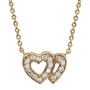 COLLIER PLAQUÉ OR DOUBLE COEUR AJOURE CONTOUR PIERRES BLANCHES SYNTHETIQUE 40+2+2CM