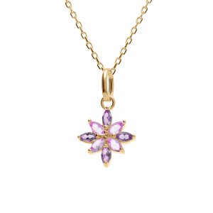 COLLIER PLAQUÉ OR FLEUR OXYDES VIOLET ET ROSE 38+4CM