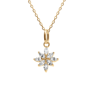 COLLIER PLAQUÉ OR FLEUR OXYDES BLANCS 38+4CM