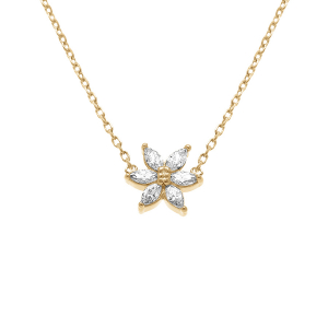 COLLIER PLAQUÉ OR FLEUR OXYDES BLANCS  38+4CM