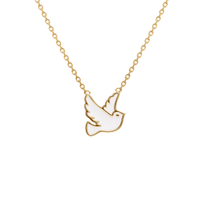 COLLIER PLAQUÉ OR COLOMBE RÉSINE BLANCHE 38+4CM