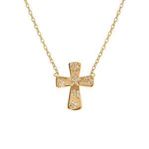COLLIER PLAQUÉ OR CROIX OXYDES BLANCS  38+4CM