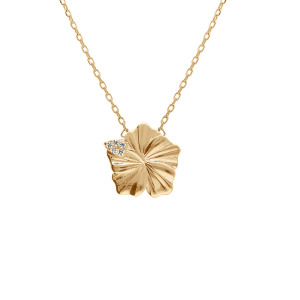 COLLIER PLAQUÉ OR HIBISCUS OXYDES BLANCS  38+4CM