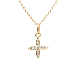 COLLIER PLAQUÉ OR CROIX OXYDES BLANCS 38+4CM