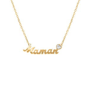 COLLIER PLAQUÉ OR MAMAN COEUR OXYDE BLANC 38+4CM