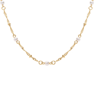 COLLIER PLAQUÉ OR TWIST ET PERLES BLANCHES IMITATION  40+7CM