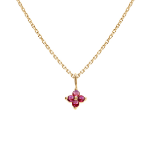 COLLIER PLAQUÉ OR PENDENTIF FLEUR OXYDES ROUGE 38+4CM