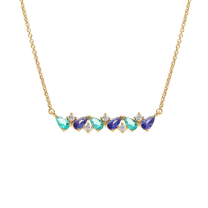 COLLIER PLAQUÉ OR NAVETTES BLEU ET BLANCS 42+3CM