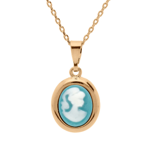 COLLIER PLAQUÉ OR PENDENTIF CAMÉE RÉSINE BLEUE 40+5CM