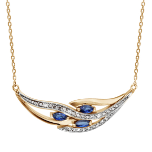COLLIER PL  OR 3 NAVETTES PIERRES BLEU SYNTHETIQUE ET OXYDES BLANCS SERTIS 42+3CM