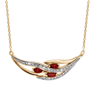 COLLIER PLAQUÉ OR 3 NAVETTES PIERRES ROUGE SYNTHETIQUE ET OXYDES BLANCS SERTIS 42+3CM