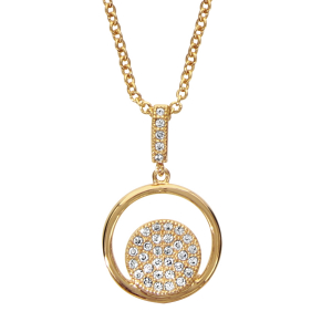 COLLIER PLAQUÉ OR PENDENTIF ROND AVEC PASTILLE PAVE OXYDES BLANCS SERTIS 40+4CM