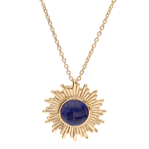 COLLIER PLAQUÉ OR PENDENTIF CABOCHON LAPIS LAZULI VÉRITABLE 42+3CM