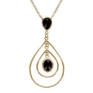COLLIER PLAQUÉ OR 2 GOUTTES MOBILES OXYDES NOIRS FACETES  40+4CM